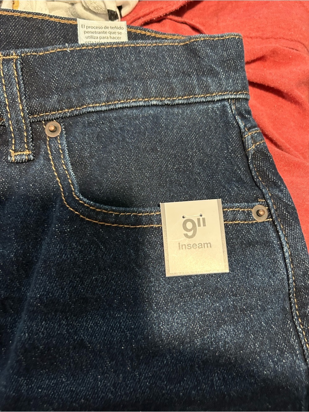Time and Tru Dark Indigo Denim Bermuda Shorts with Red Accent